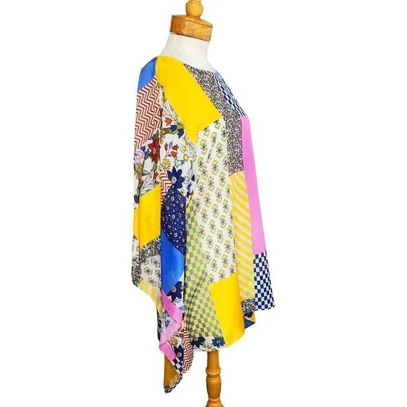 Tory Burch Floral Patchwork Short Caftan/Kaftan Cover-Up Cotton/Silk Beach M/L - Picture 5 of 10